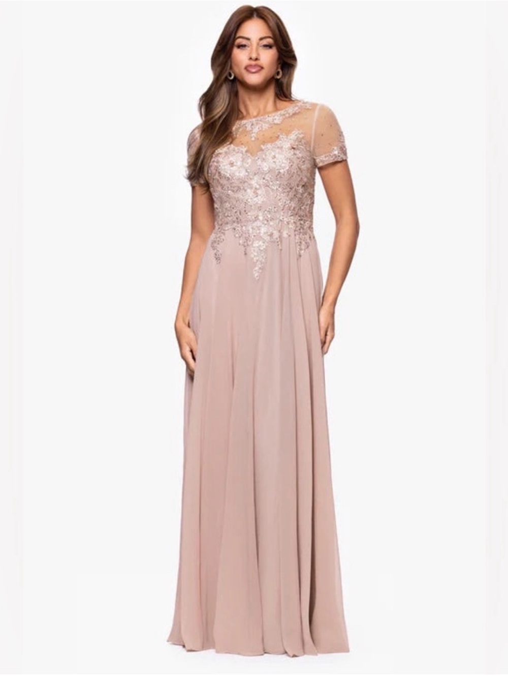 XSCAPE EVENINGS "ANGELICA" CHIFFON BEADED DRESS